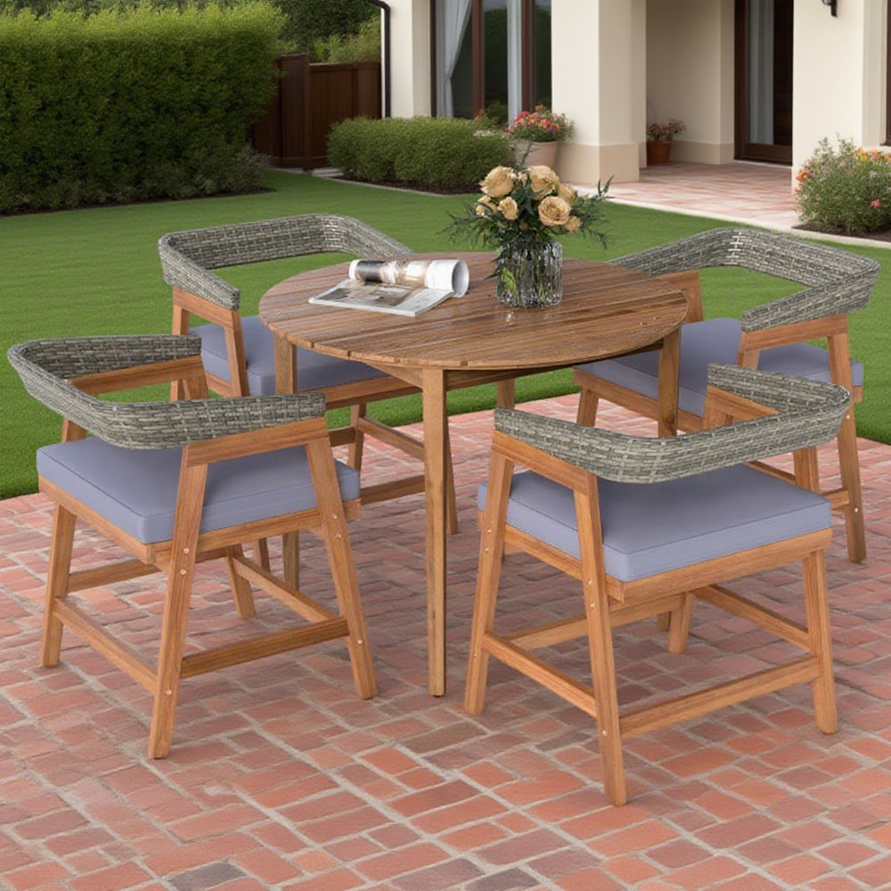 5 Pieces Patio Dining Set With Cushions And PE Rattan Backrest For Garden And Backyard_voghion.com